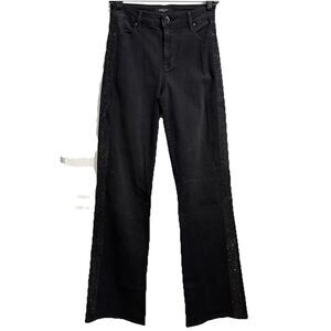 Fidelity Denim 26 Black Beaded Tuxedo Stripe Katie Holiday Anthropologie NWT